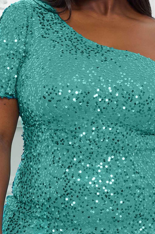 Sequin One Shoulder Maxi Close