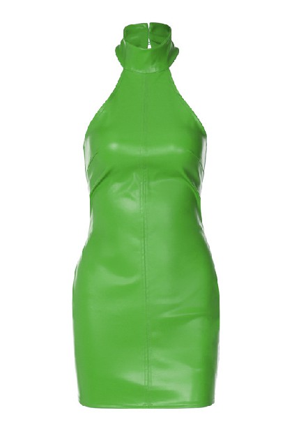 Open Back Zipper PU Dress Green