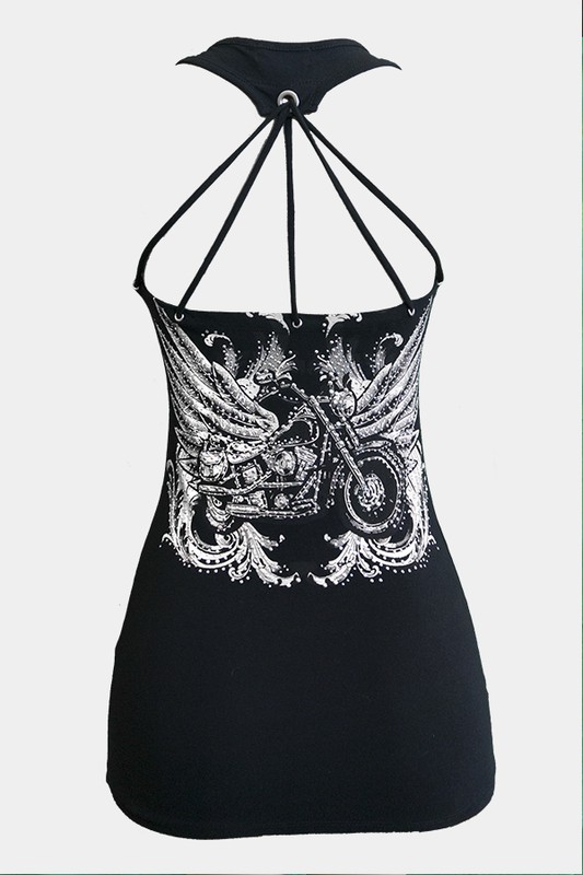 Motorcycle V-Neck String Back
