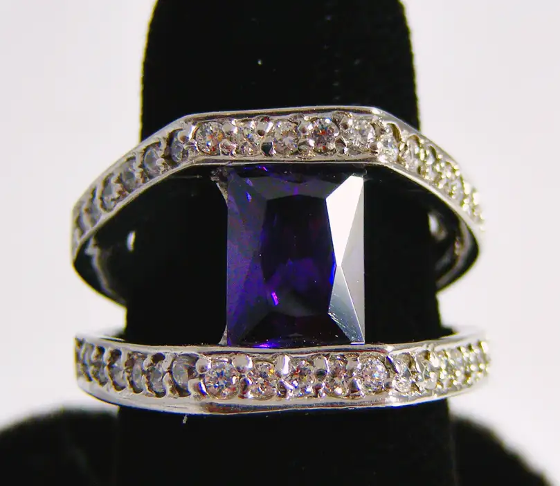 Modern Sterling Silver Ring Purple Rectangular Stone Size 7