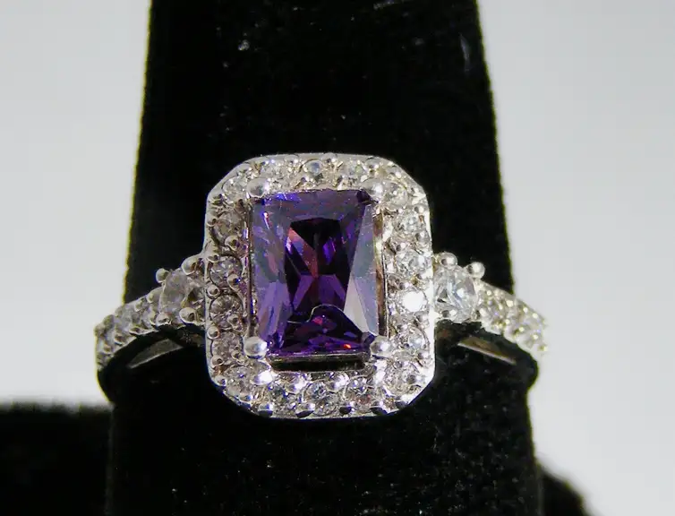 Sterling Silver Purple White Square Ring Size 8