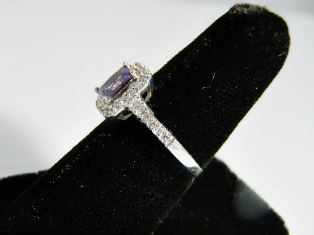 Sterling Silver Purple White Square Ring 2