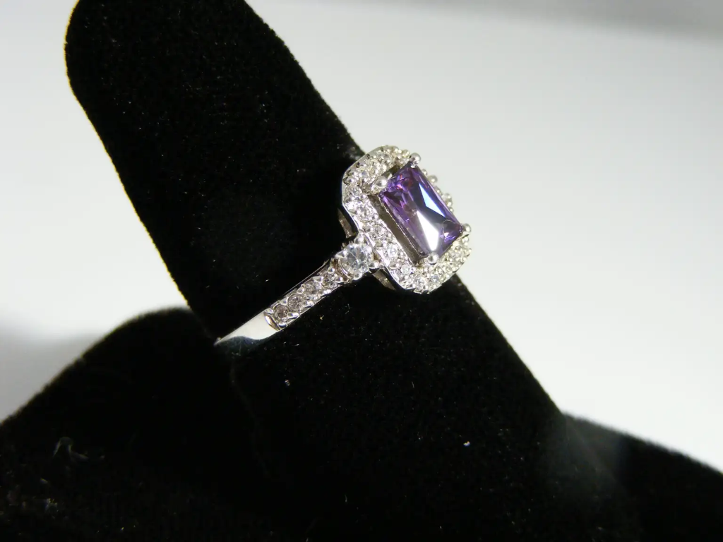 Sterling Silver Purple White Square Ring Side 2