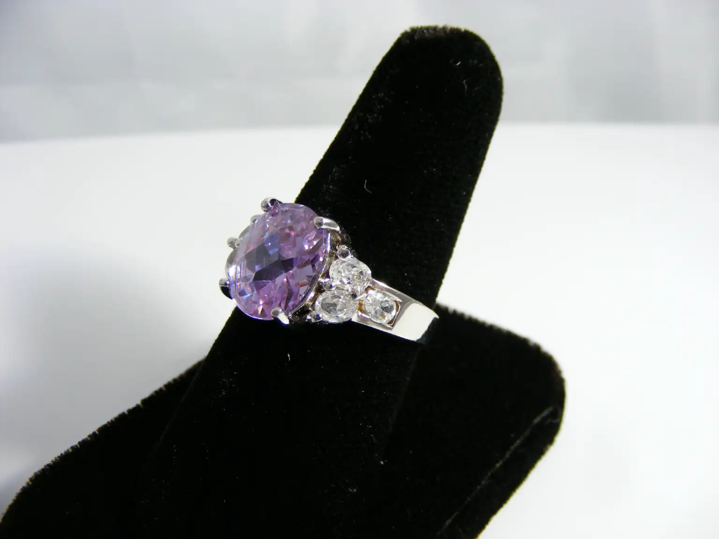 Sterling Silver Ring with Lavender and Clear Stones Side
