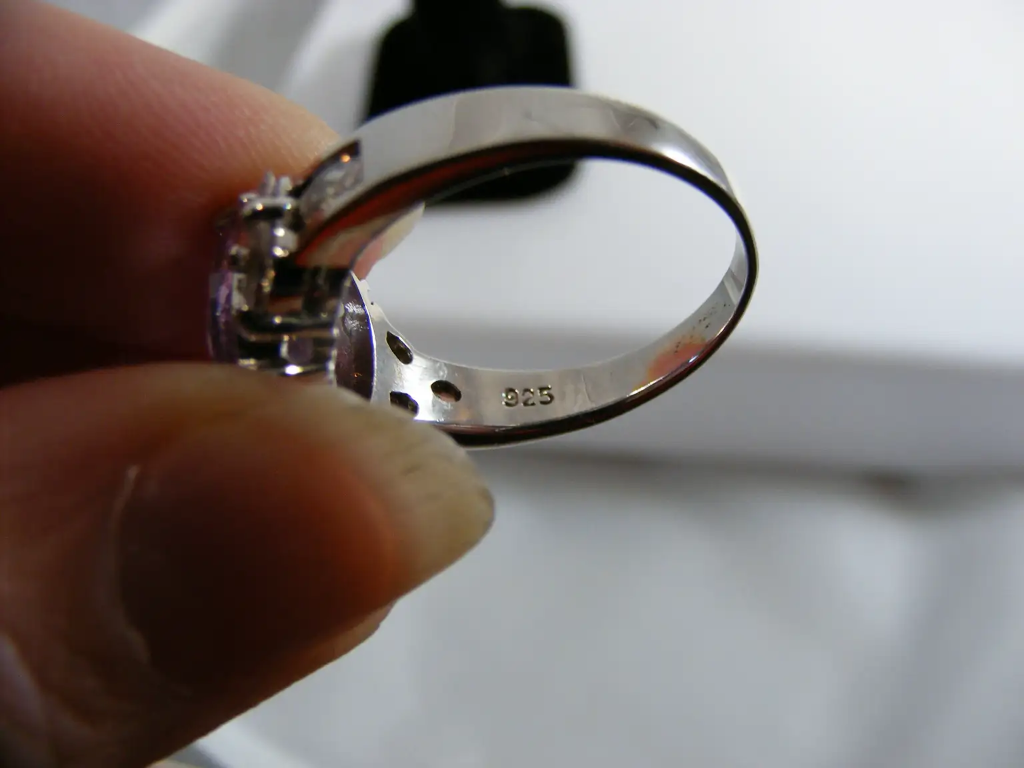 Sterling Silver Ring with Lavender and Clear Stones Stamp