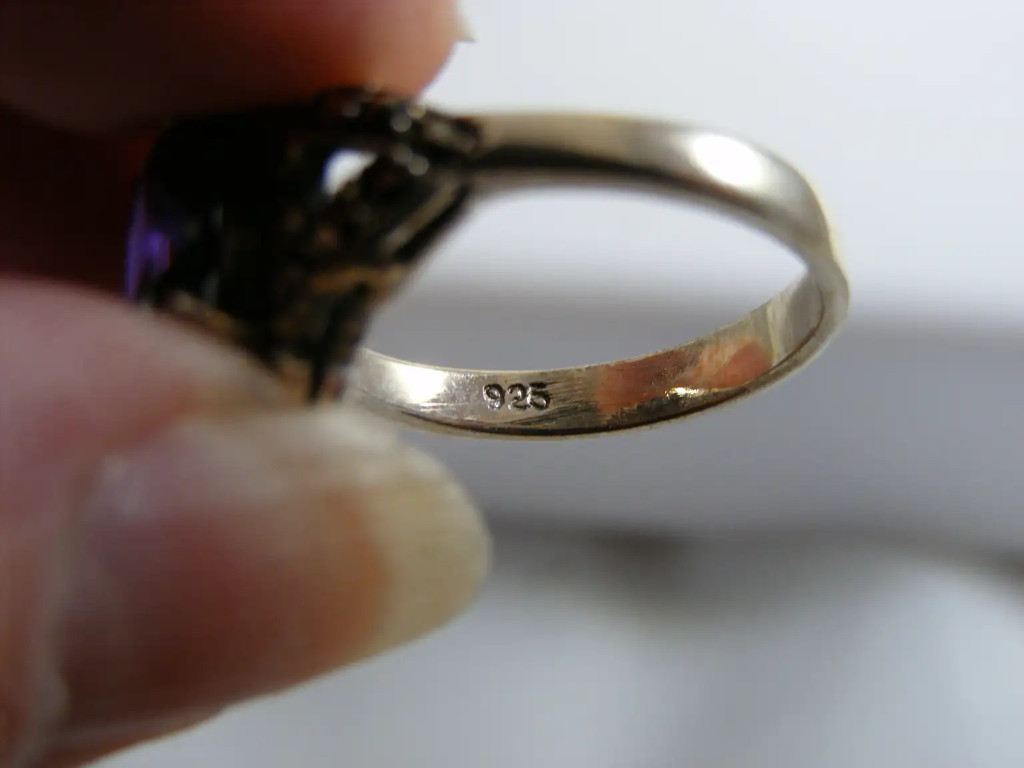 Sterling Silver Genuine Amethyst and Marcasite Stamp
