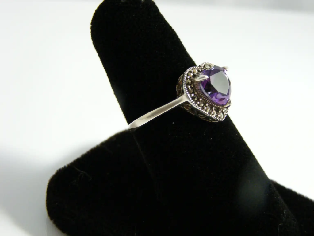 Sterling Silver Heart Sharped Amethyst and Marcasite side 2