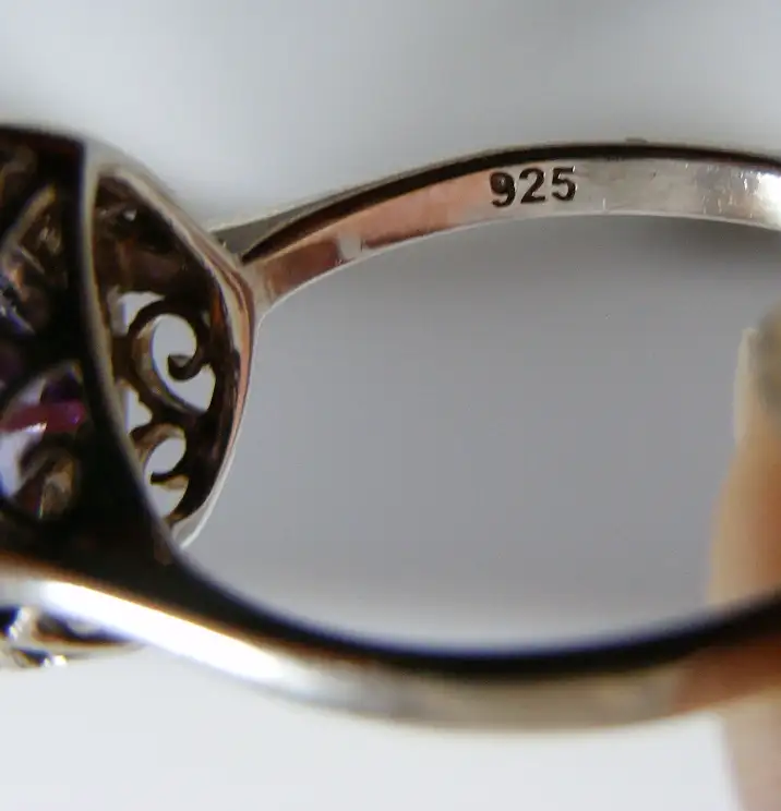 Sterling Silver Heart Sharped Amethyst and Marcasite Stamp