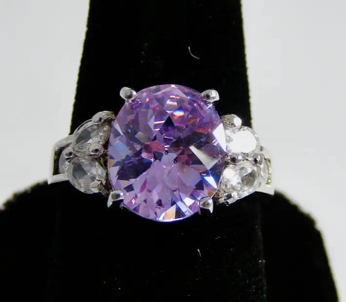 Sterling Silver Ring with Lavender and Clear Stones Size 9