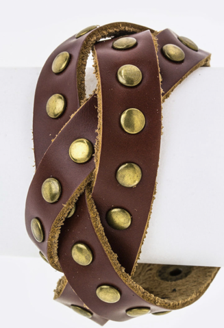  Leather Stud Braided Bracelet