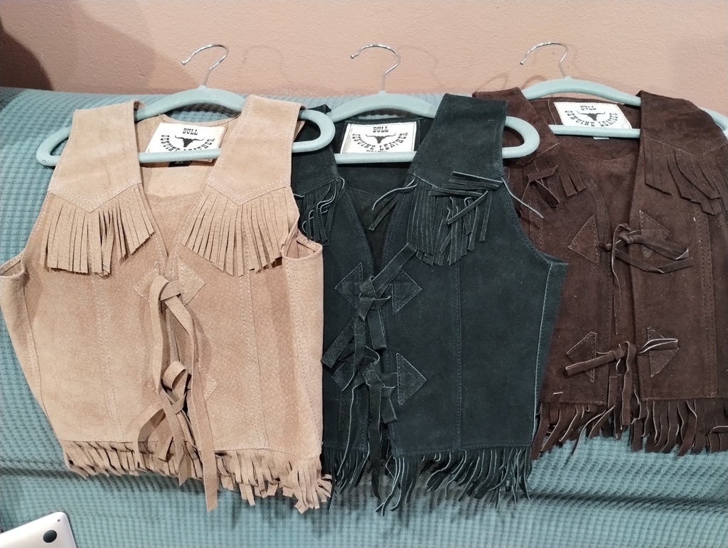  Kid’s Leather Fringe Vest  (Black, X-Small)