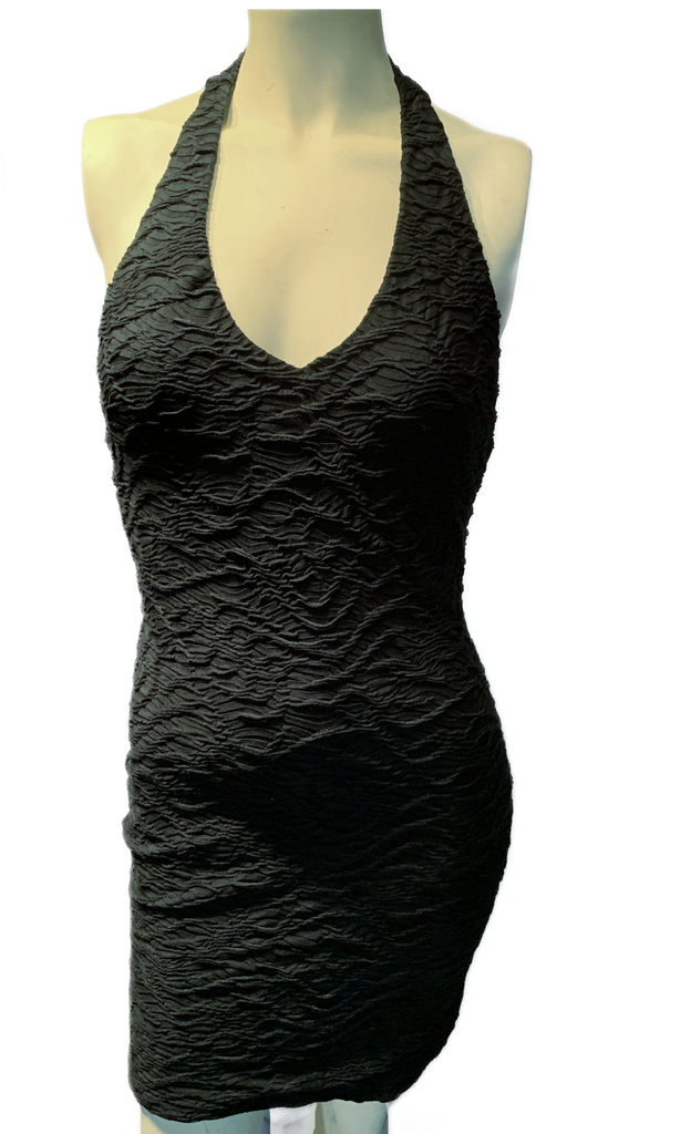 Textured Halter Mini Dress Black