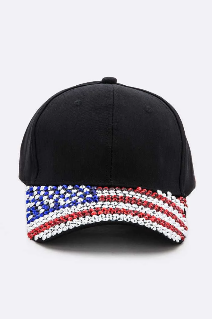 Rhinestone Flag Brim Hat