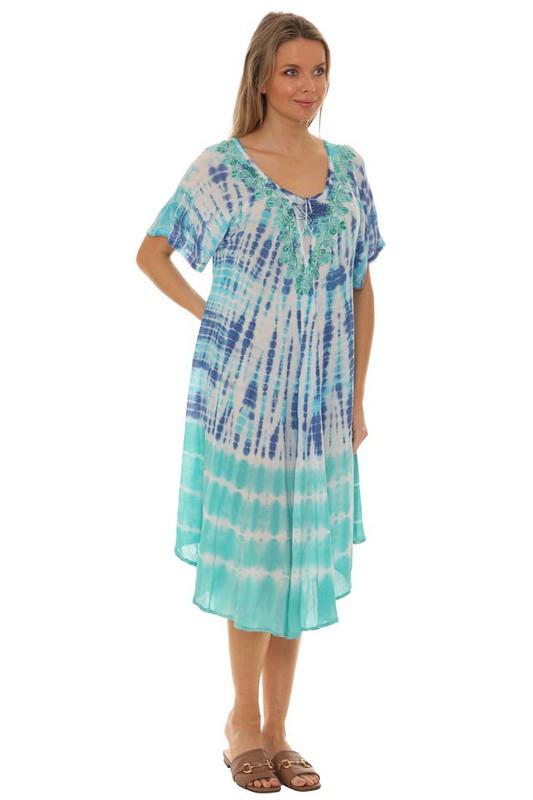 Tie Dye Short Sleeve Midi Dress (1X)