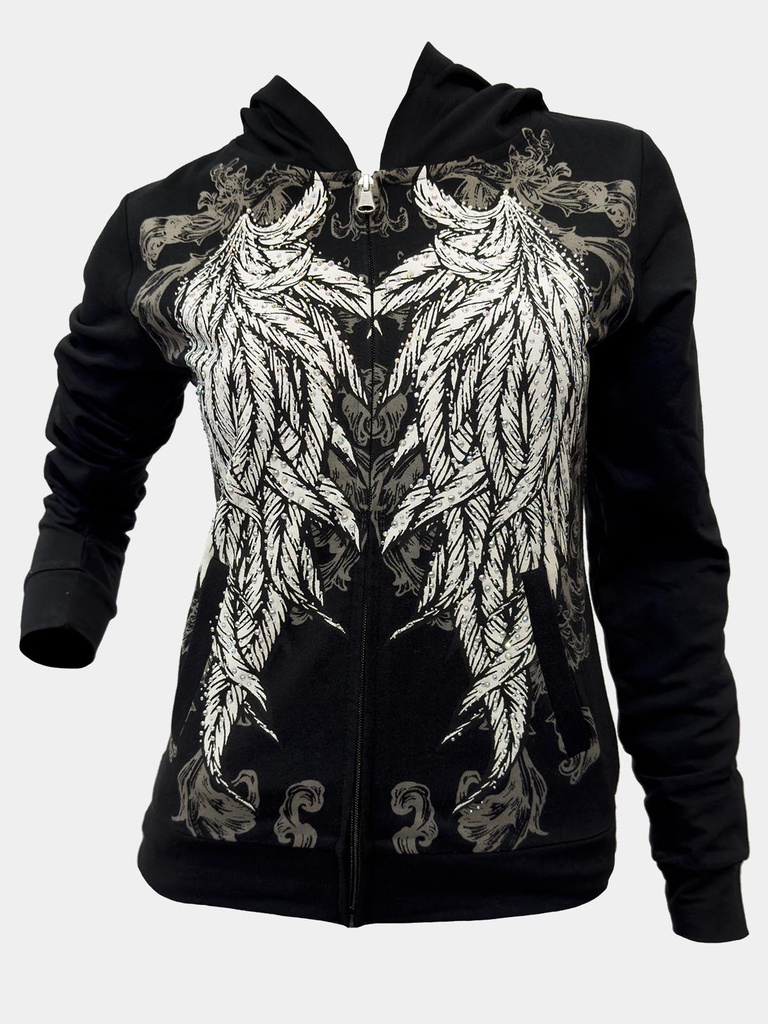 Feathered Angel Wing Zip Up Hoodie