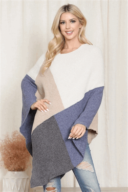 Knit Poncho (Blue)
