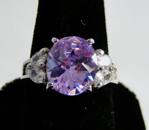 Sterling Silver Ring with Lavender and Clear Stones Size 9