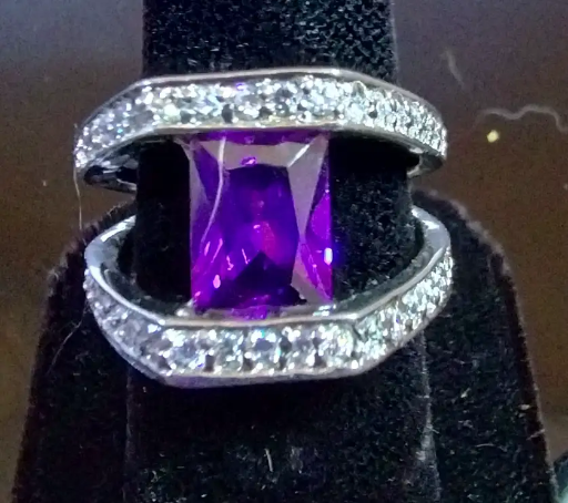 Modern Sterling Silver Ring Purple Rectangular Stone Size 7