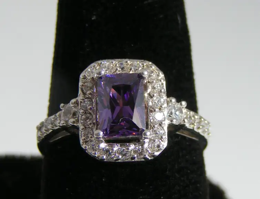 Sterling Silver Purple White Square Ring Size 8