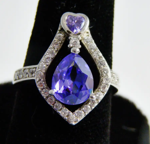 Sterling Silver Modern Ring Purple Teardrop Size 8