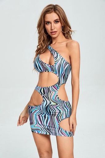 Printed Hollow-out Bodycon Dress 