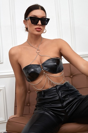 Faux Leather Cross Chain Top