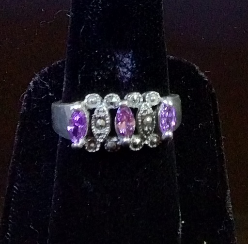 Sterling Silver Amethyst Marcasite Ring Size 9.5